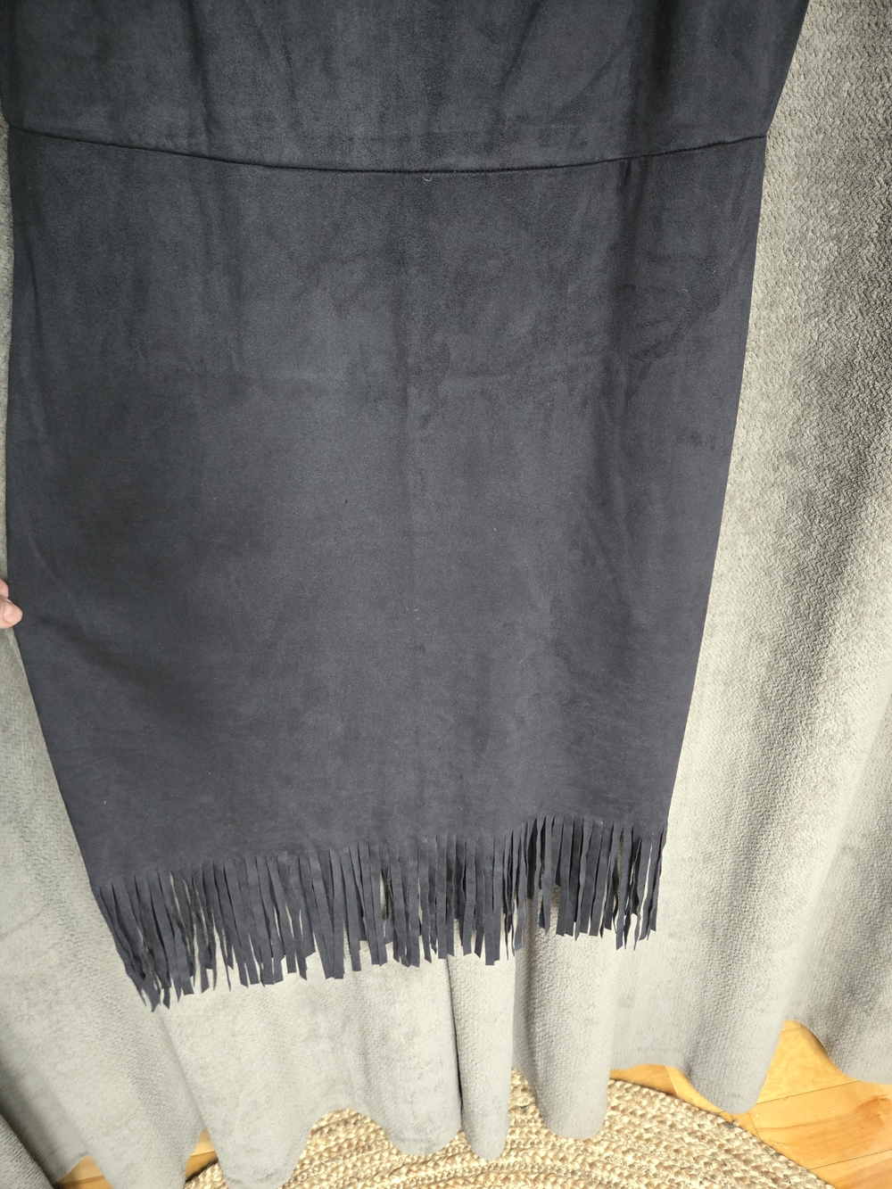 Faux Suede Black Sleeveless Fringe Midi Dress Western Goth Chic - Picture 13 of 13